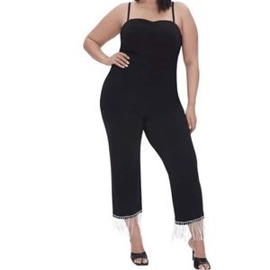 Forever 21 Black long sleeveless jumpsuit rhinestone fringe Plus size 3X NWT